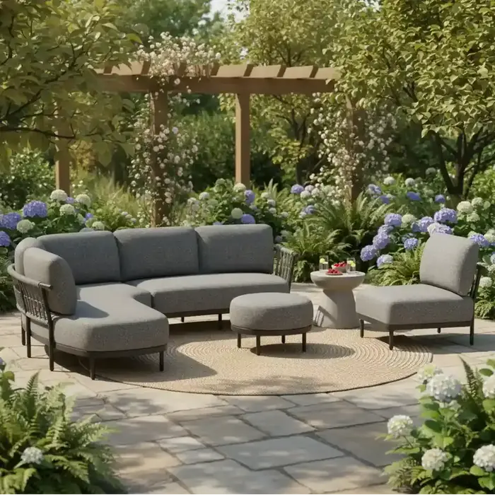 Tierra Outdoor Tierra Outdoor 3-delige COMBI-DEAL Fresca Lounge Set Organic Complete Right - met Center unit en Ottoman - charcoal grey - Ash grey cushions  CD-0006
