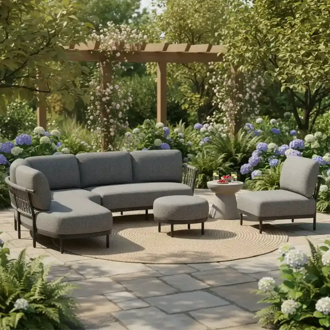 Tierra Outdoor Tierra Outdoor 3-delige COMBI-DEAL Fresca Lounge Set Organic Complete Right - met Center unit en Ottoman - charcoal grey - Ash grey cushions  CD-0006