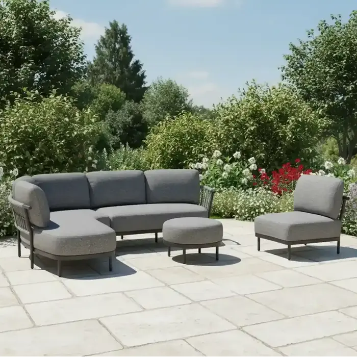 Tierra Outdoor Tierra Outdoor 3-delige COMBI-DEAL Fresca Lounge Set Organic Complete Right - met Center unit en Ottoman - charcoal grey - Ash grey cushions  CD-0006