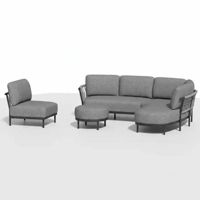 Tierra Outdoor Tierra Outdoor 3-delige COMBI-DEAL Fresca Lounge Set Organic Complete Right - met Center unit en Ottoman - charcoal grey - Ash grey cushions  CD-0006