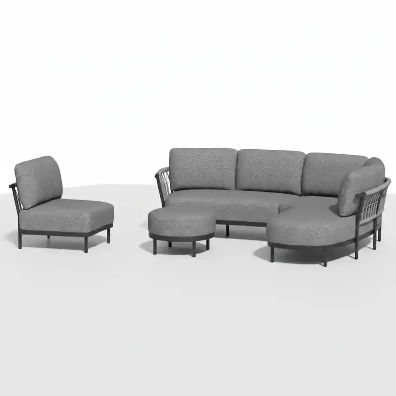 Tierra Outdoor Tierra Outdoor 3-delige COMBI-DEAL Fresca Lounge Set Organic Complete Right - met Center unit en Ottoman - charcoal grey - Ash grey cushions  CD-0006