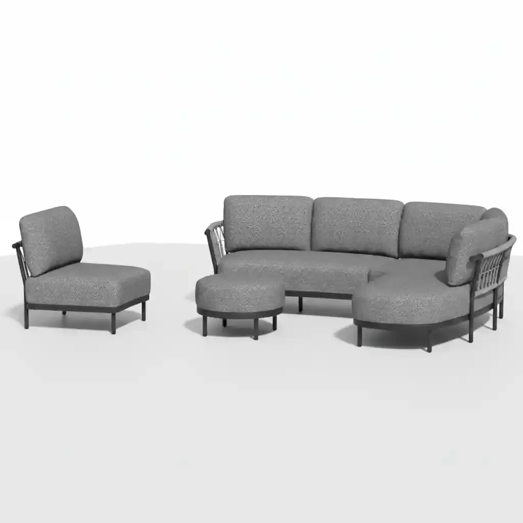 Tierra Outdoor Tierra Outdoor 3-delige COMBI-DEAL Fresca Lounge Set Organic Complete Right - met Center unit en Ottoman - charcoal grey - Ash grey cushions  CD-0006
