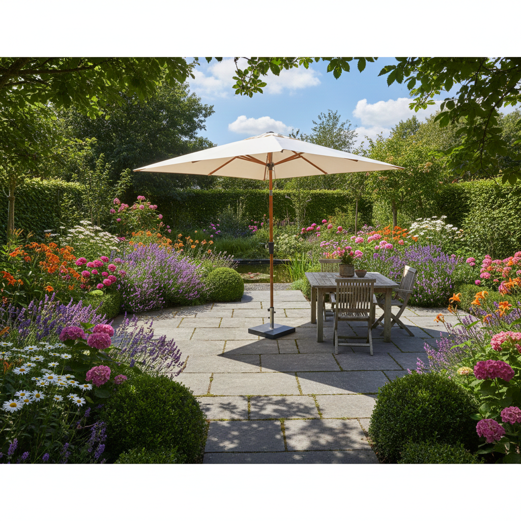 Hamilton Bay Outdoor Hamilton Bay Ibiza Parasol Ø300 cm Ecru – Wood-Look Pole Parasol