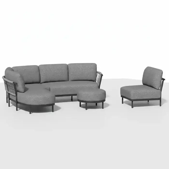 Tierra Outdoor Tierra Outdoor 3-delige COMBI-DEAL Fresca Lounge Set Organic Complete Right - met Center unit en Ottoman - charcoal grey - Ash grey cushions  CD-0006
