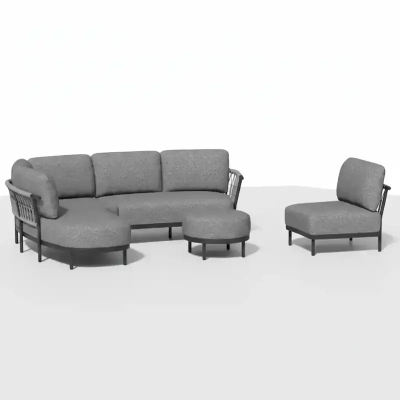 Tierra Outdoor Tierra Outdoor 3-delige COMBI-DEAL Fresca Lounge Set Organic Complete Right - met Center unit en Ottoman - charcoal grey - Ash grey cushions  CD-0006