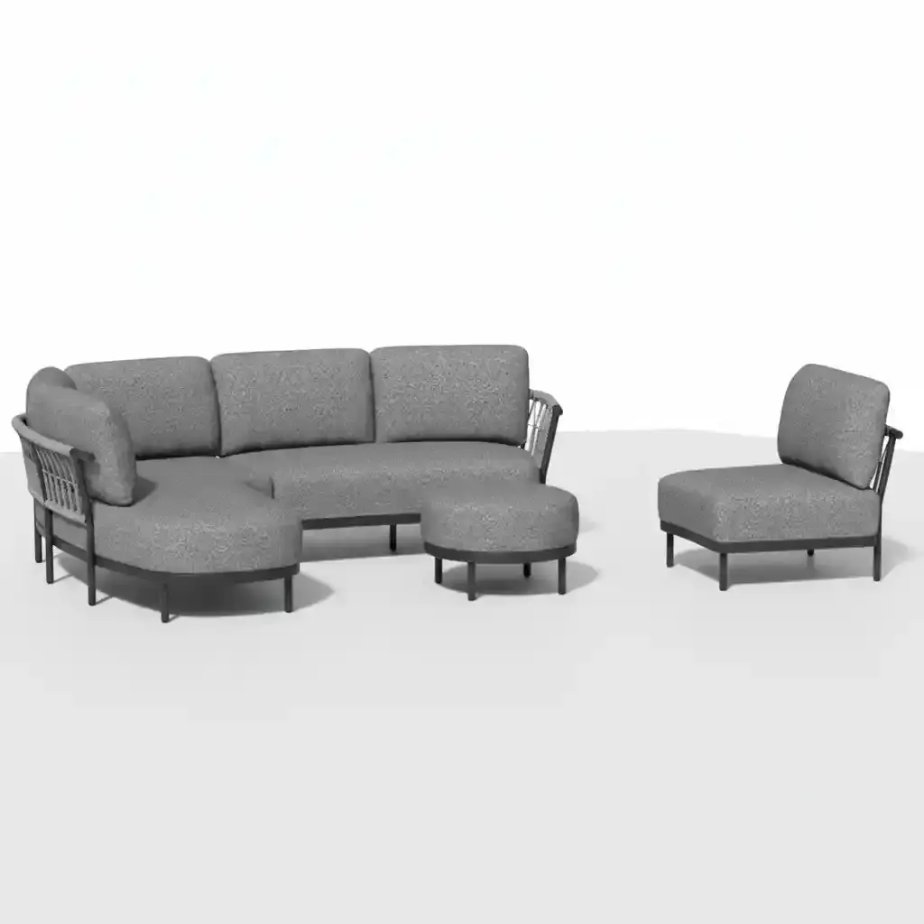 Tierra Outdoor Tierra Outdoor 3-delige COMBI-DEAL Fresca Lounge Set Organic Complete Right - met Center unit en Ottoman - charcoal grey - Ash grey cushions  CD-0006