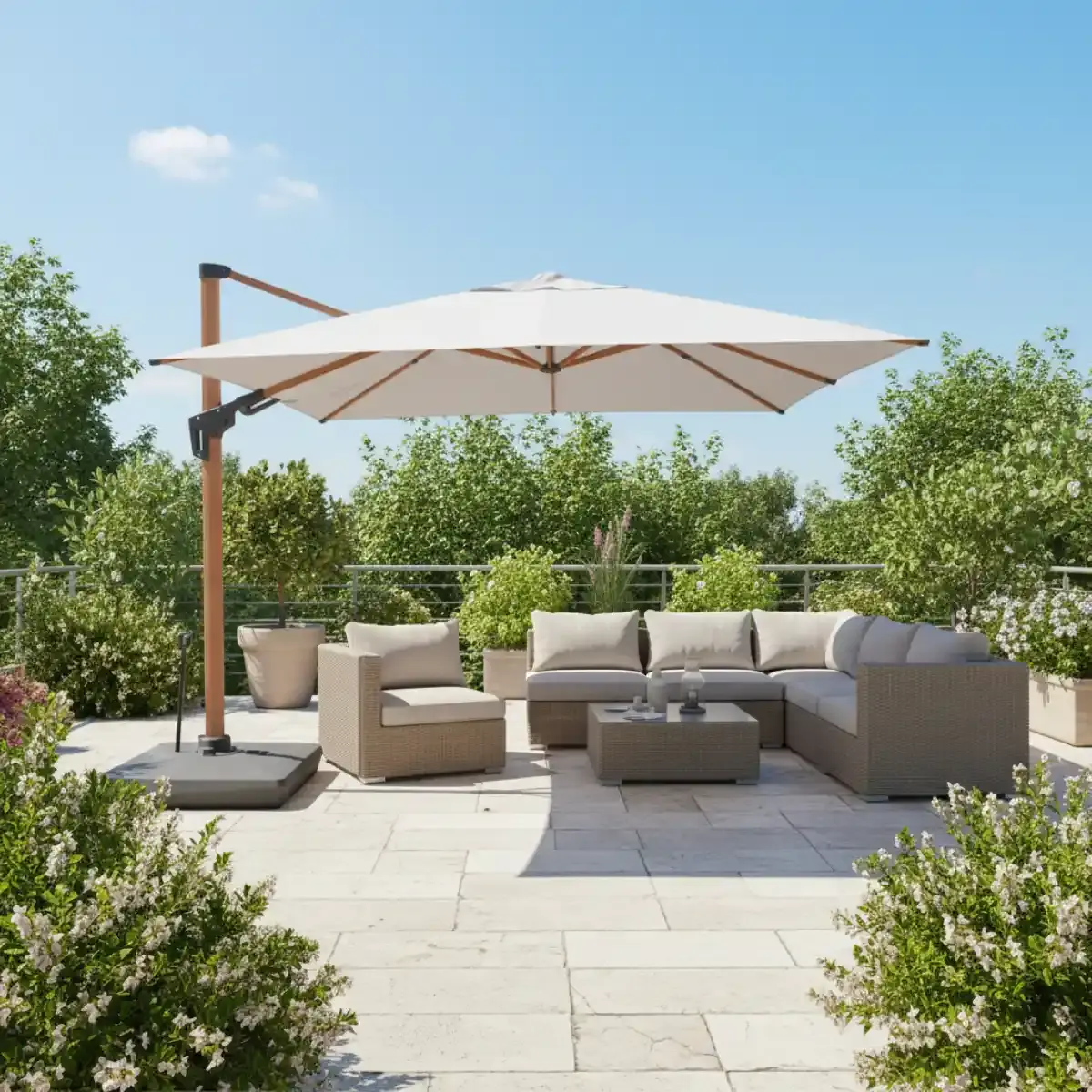 Hamilton Bay Outdoor Hamilton Bay - zweefparasol - LEVANTO PREMIUM T2 - 300x300cm - Woodlook frame - CHAMPAGNE