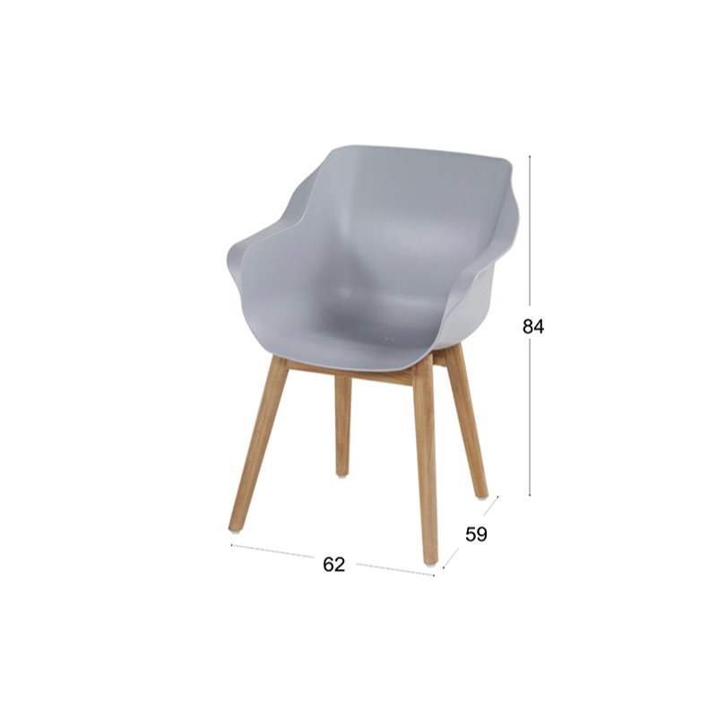 Hartman HARTMAN SOPHIE TEAK ARMCHAIR met kuip in wit, grijs of zwart en teak pootstel Lichtgrijs