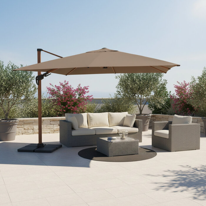Hamilton Bay Outdoor Hamilton Bay - zweefparasol - LEVANTO PREMIUM T2 - 300x300cm - Woodlook frame - TAUPE