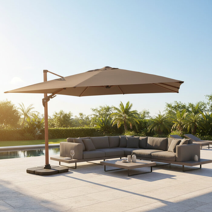 Hamilton Bay Outdoor Hamilton Bay - zweefparasol - LEVANTO PREMIUM T2 - 300x300cm - Woodlook frame - TAUPE