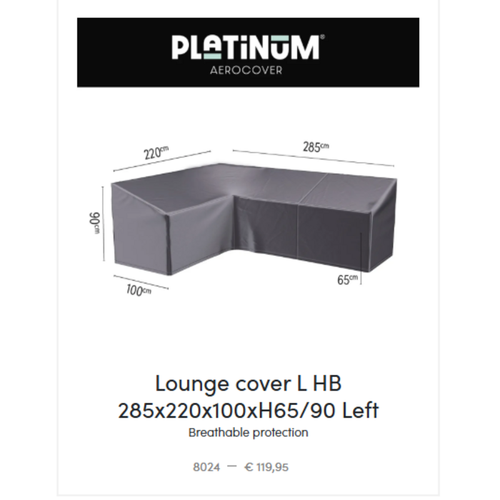 Aerocover Platinum  Aerocover Lounge Set  Cover L-shape 220x285xH90/65cm art.8024