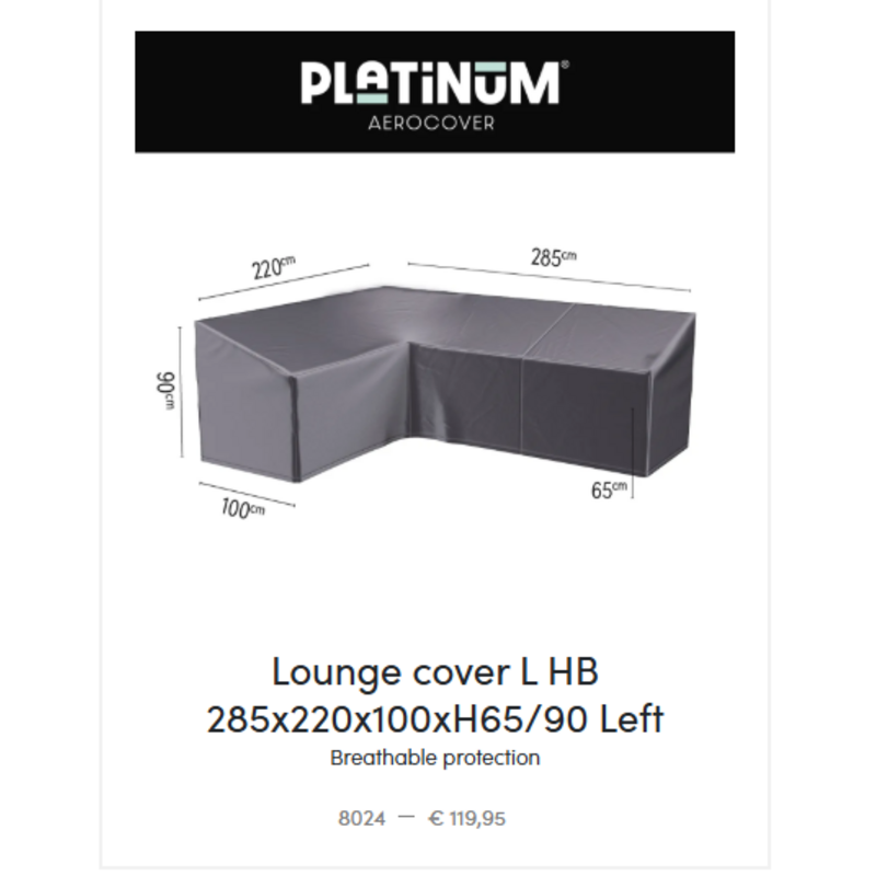 Aerocover Platinum  Aerocover Lounge Set  Cover L-shape 220x285xH90/65cm art.8024