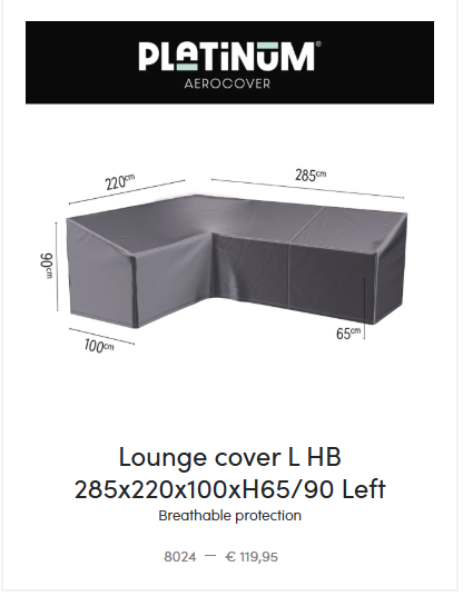 Aerocover Platinum  Aerocover Lounge Set  Cover L-shape 220x285xH90/65cm art.8024