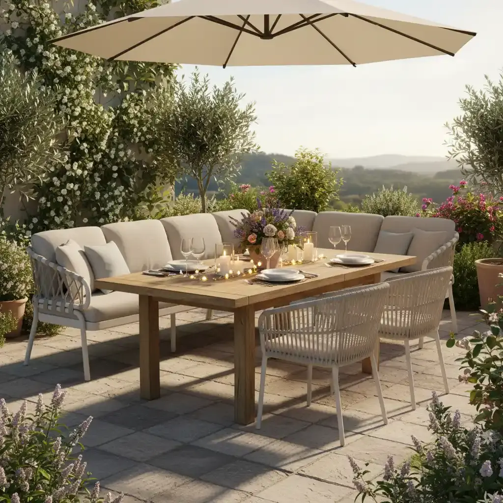 Tierra Outdoor Tierra Outdoor Natal Lounge Dining Set Rechts Creme Wit - Dove kussens - TO-5579
