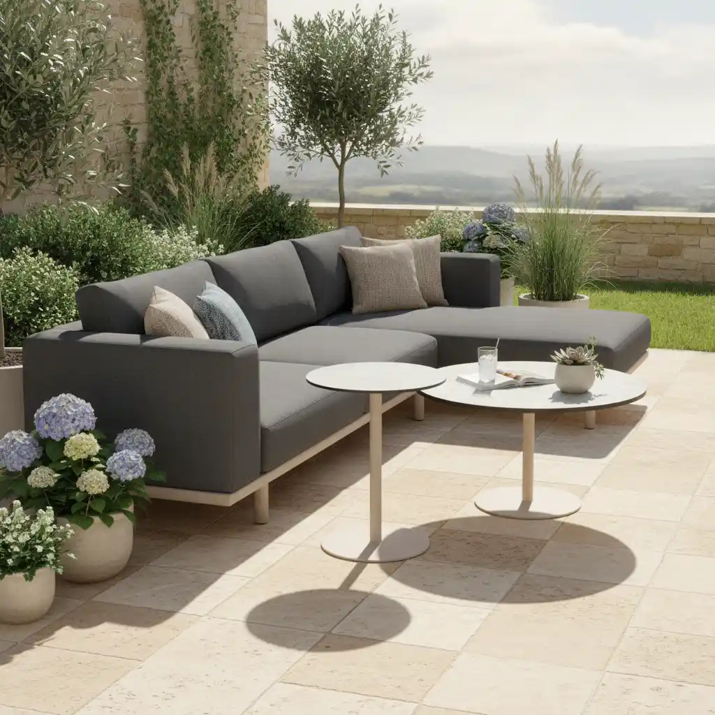 Tierra Outdoor Tierra Outdoor Solea Coffee Table - champagne frame - Trespa blad Ophira print -
