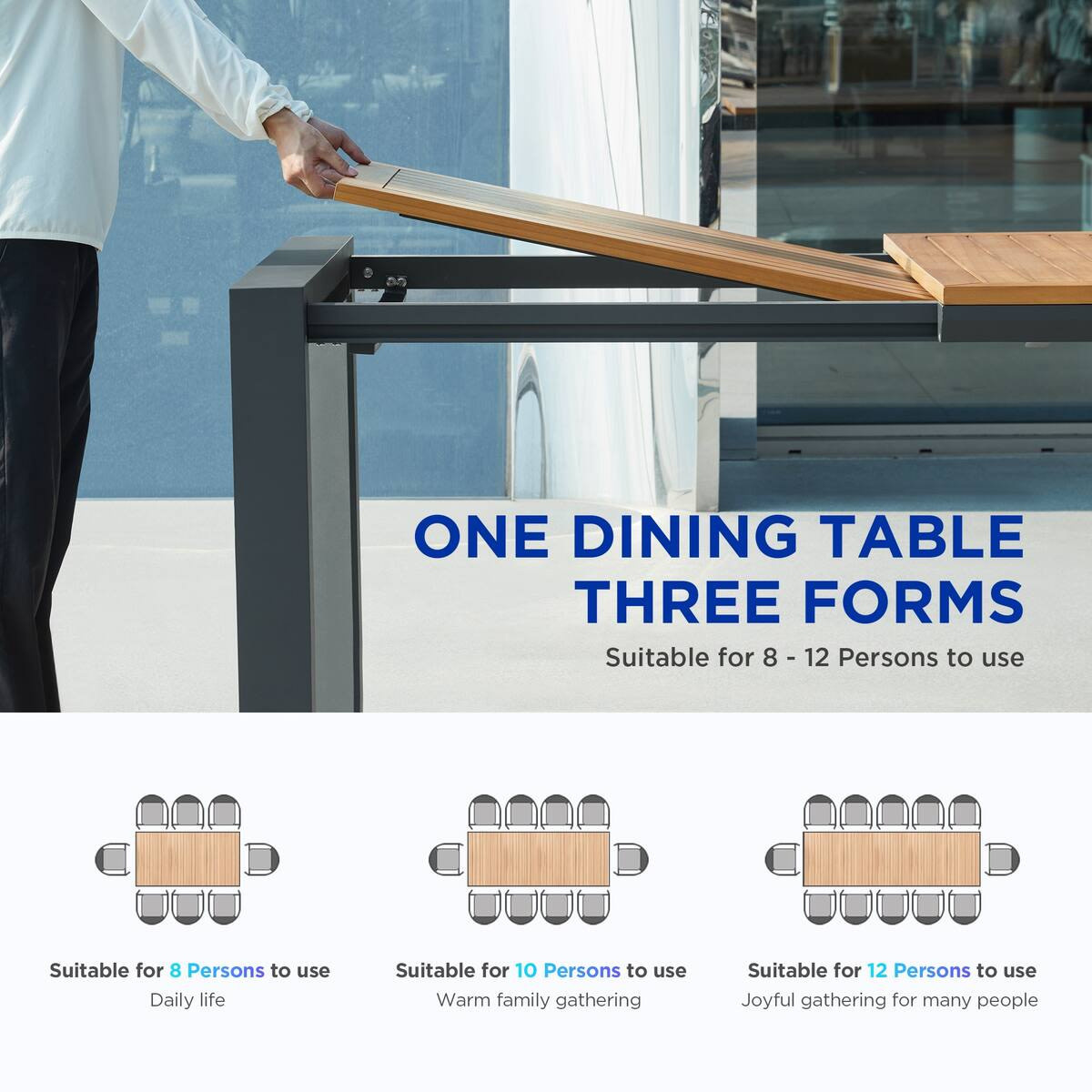 Higold Higold LUMEN double extension table 220/280/340*100cm - charcoal frame - teak top