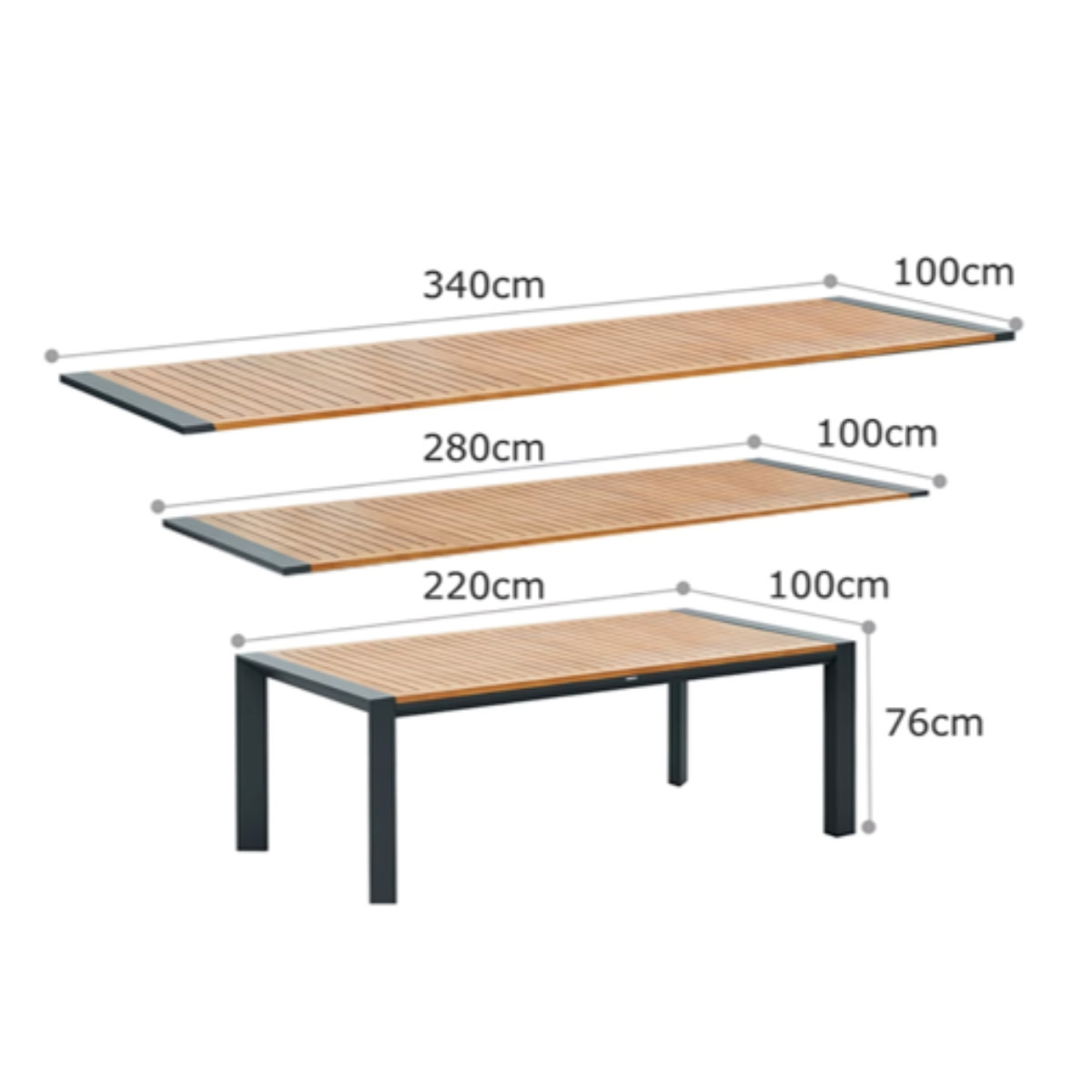 Higold Higold LUMEN double extension table 220/280/340*100cm - charcoal frame - teak top