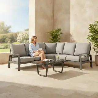 Tierra Outdoor Tierra Outdoor Valencia 4-delige BIG corner set grijs frame - charcoal grijs kussens - koffietafel met Marble HPL blad