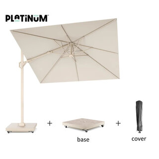 Platinum Platinum Voyager T2 zweefparasol SET - 270x270cm - Sandstone frame- Ivory - met ceramica voet en afdekhoes