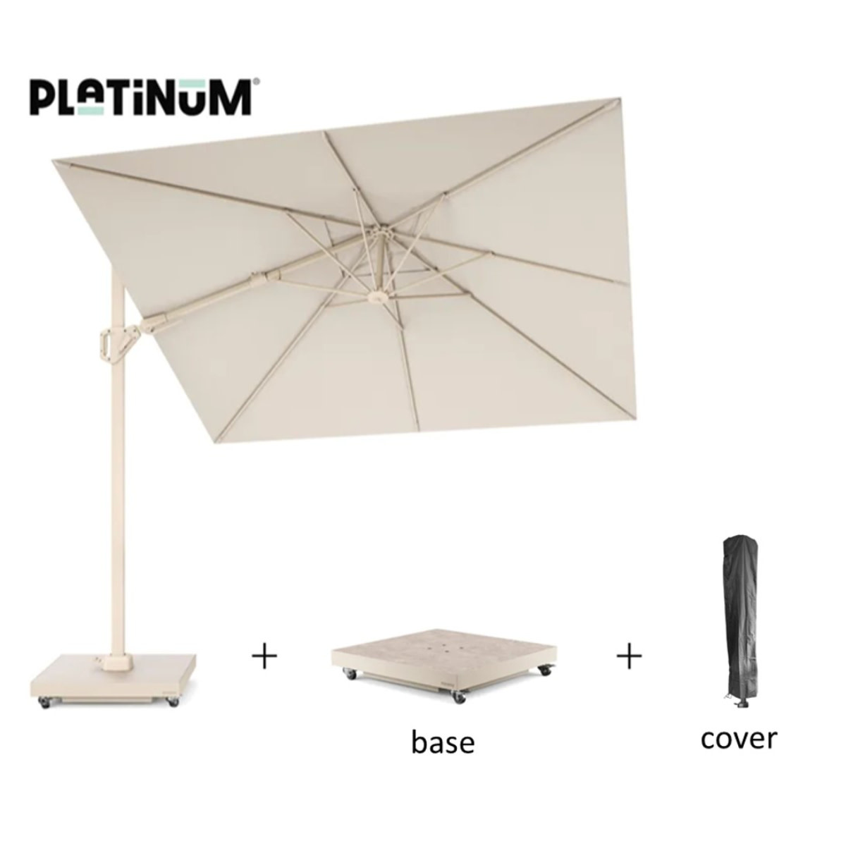 Platinum Platinum Voyager T2 Free arm parasol SET - 270x270cm - Sandstone frame- Ivory - art.7165H