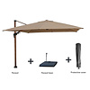 Hamilton Bay - zweefparasol set - LEVANTO PREMIUM T2  - WOODLOOK - TAUPE - 300x300cm + fillable base on wheels + cover