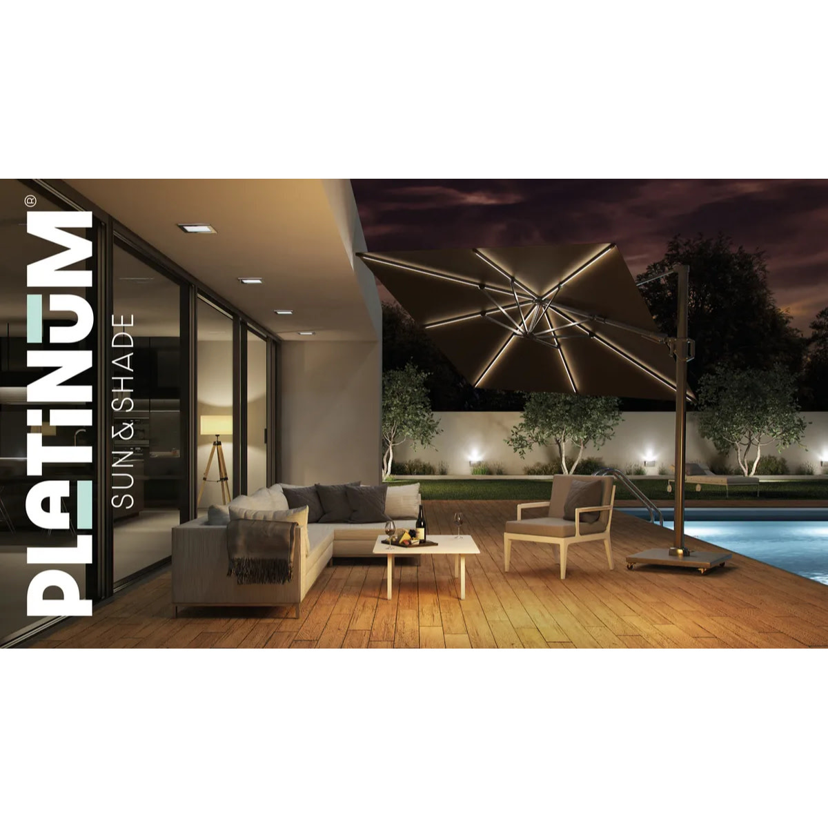 Platinum Platinum Challenger T2 Glow canteliver parasol - 300x300 dark grey - art.7125