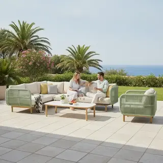 Hamilton Bay Outdoor Hamilton Bay HUG loungeset +Chair Palm green-Champagne 310*220*90*h75cm