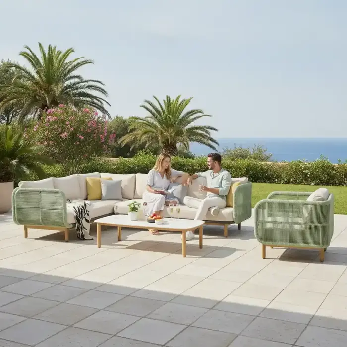 Hamilton Bay Outdoor Hamilton Bay HUG loungeset +Chair Palm green-Champagne 310*220*90*h75cm