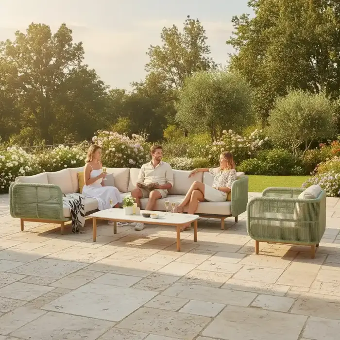 Hamilton Bay Outdoor Hamilton Bay HUG loungeset +Chair Palm green-Champagne 310*220*90*h75cm