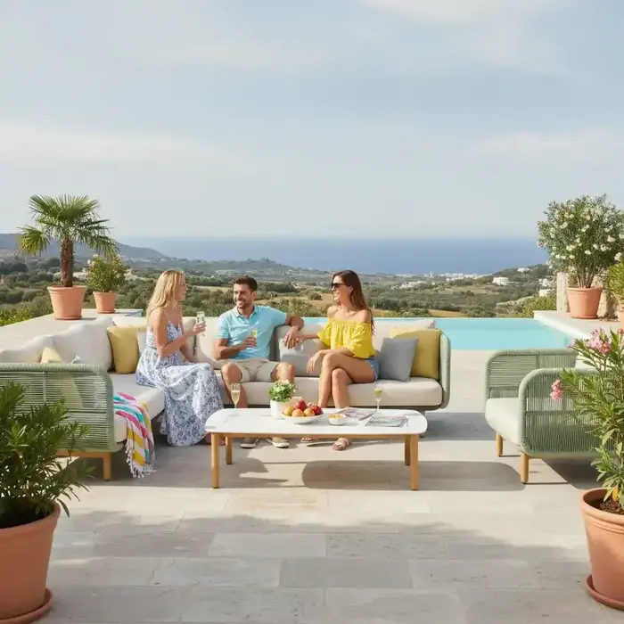Hamilton Bay Outdoor Hamilton Bay HUG loungeset +Chair Palm green-Champagne 310*220*90*h75cm
