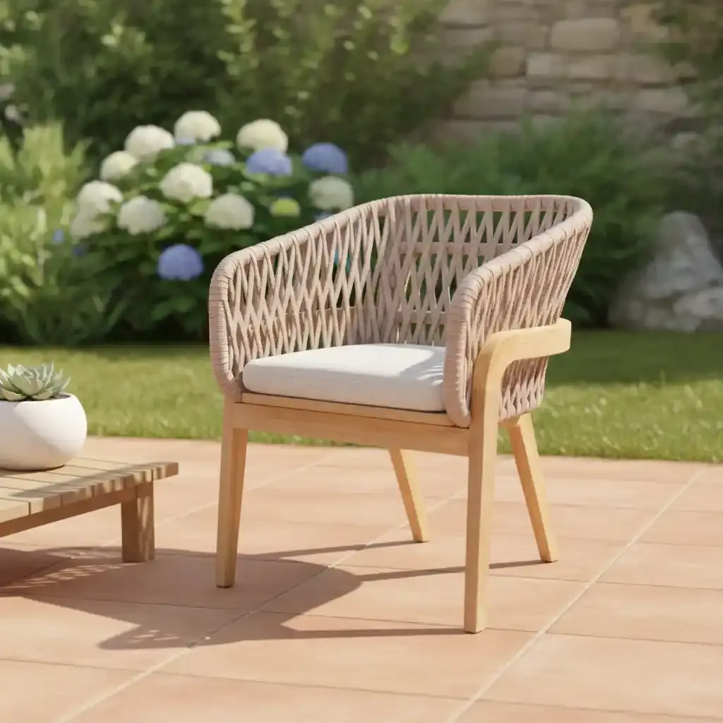Callisto Callisto Batur diningchair natural rope - teak - white cushions