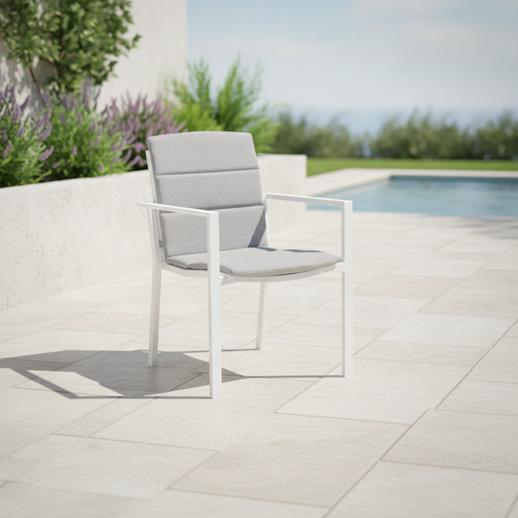 Hamilton Bay Outdoor Hamilton Bay Cosmo armstoel full aluminium Wit + vochtwerend kussen light grey