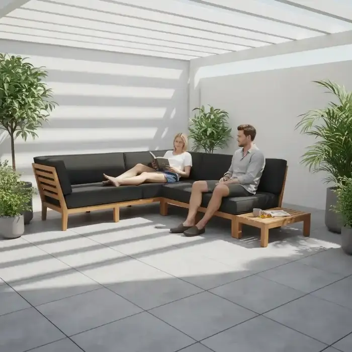 Hamilton Bay Outdoor Hamilton Bay Dynamo loungehoek 3-delig teak+kussens zwart