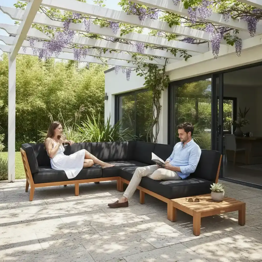 Hamilton Bay Outdoor Hamilton Bay Dynamo lounge corner 3-piece teak + cushions black