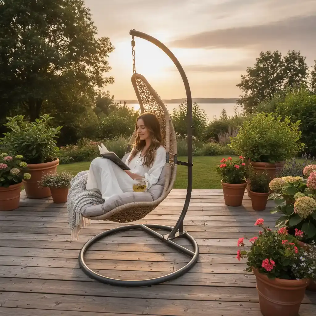 Hamilton Bay Outdoor Hamilton Bay Hanging chair EGG, KD-FOLDABLE Grey frame, beige cushion