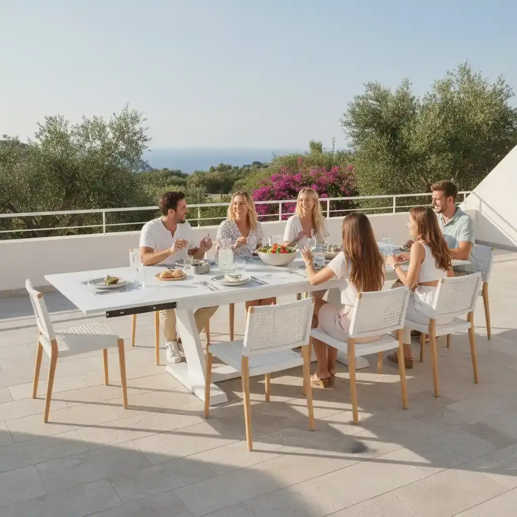 Proloisirs Proloisirs AMBER dubbelen uitschuiftafel 180/230/280 CM WIT - CALACATTA CERAMIC TOP