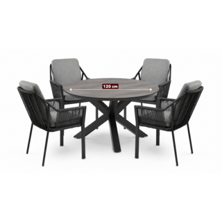 Tierra Outdoor Tierra Outdoor 5-delige tuin set met 4 Liv armchairs Charcoal en een tafel forest 120cm