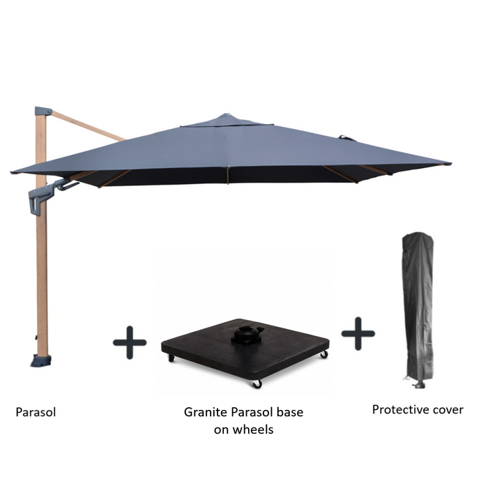 Hamilton Bay Outdoor Hamilton Bay - Free arm parasol set - LEVANTO PREMIUM T2 - WOODLOOK -DARK GREY - 300x300cm + GRANITE 90kg base on wheels + cover