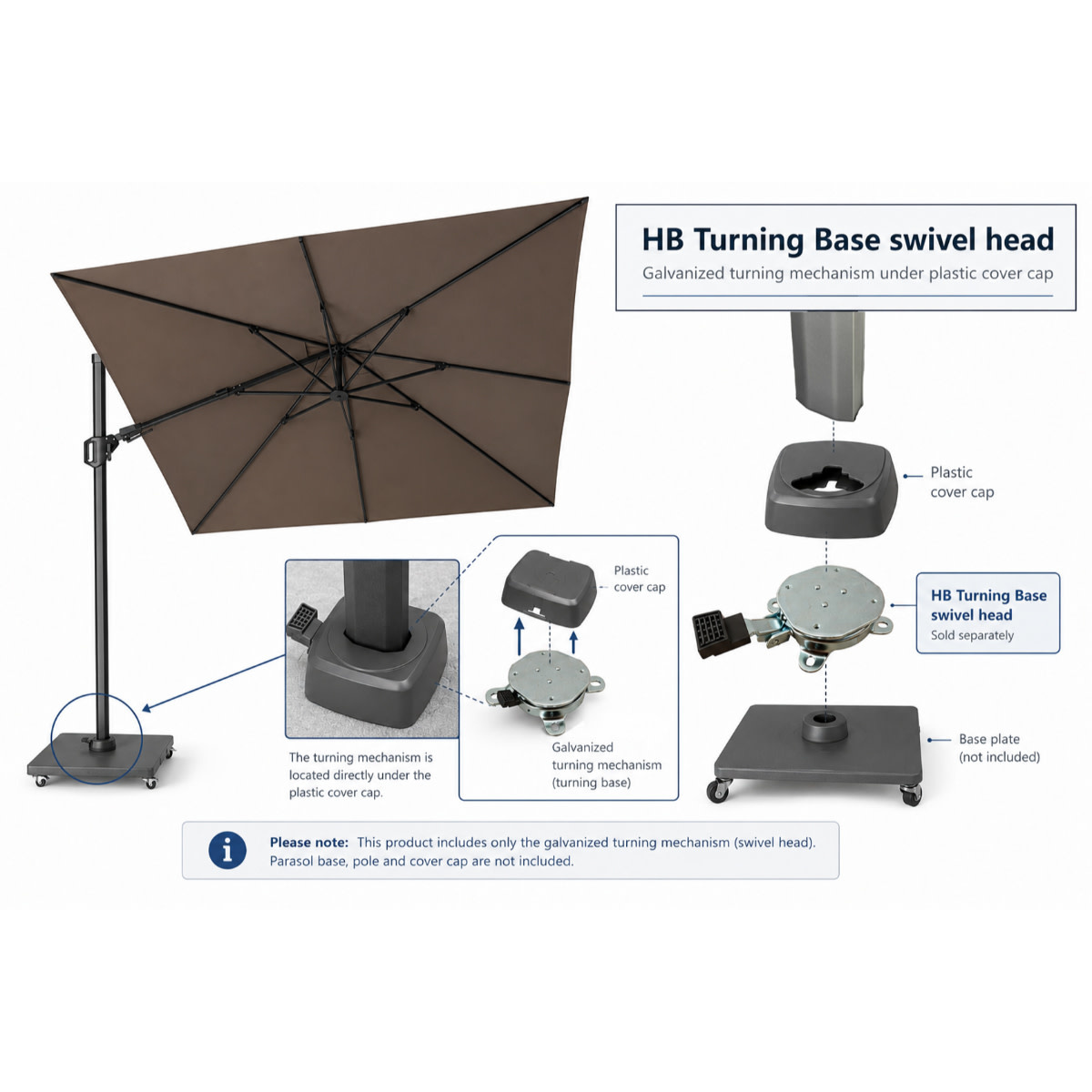 Hamilton Bay Outdoor HB turning base draaivoet universeel - free arm parasol - v. Challenger / solarflex / Voyager / Falcon