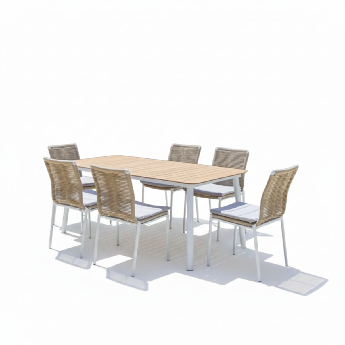Hamilton Bay Outdoor Hamilton Bay 7-delig tuinset Friendly diningchair white-natural en MIKA tafel +teak 182x92cm