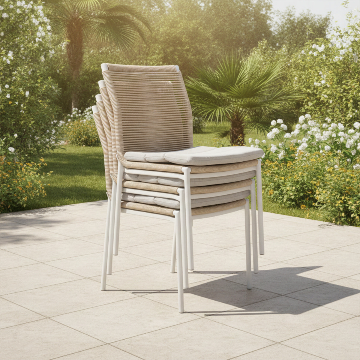 Hamilton Bay Outdoor Hamilton Bay Friendly stapelstoel met zitkussen - wit frame - natural wicker