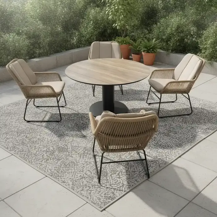 Callisto Callisto - Vigo Diningtafel 130cm round - antraciet frame - woodlook HPL top