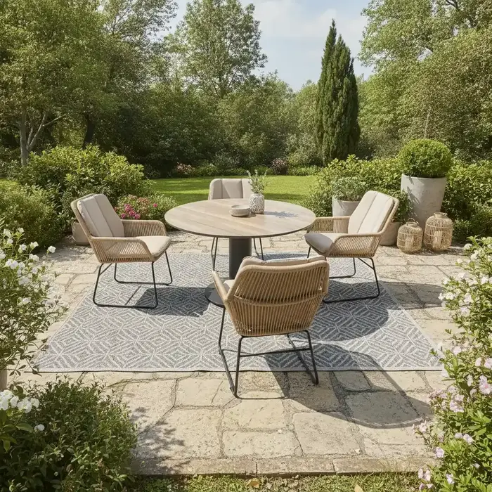Hartman Callisto-Hamilton bay 5-delig dining set with Jazz armchairs grey-natural and Vigo table 130cm round - dark grey frame - woodlook hpl top