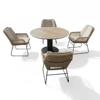 Hartman Callisto-Hamilton bay 5-delig dining set with Jazz armchairs grey-natural and Vigo table 130cm round - dark grey frame - woodlook hpl top