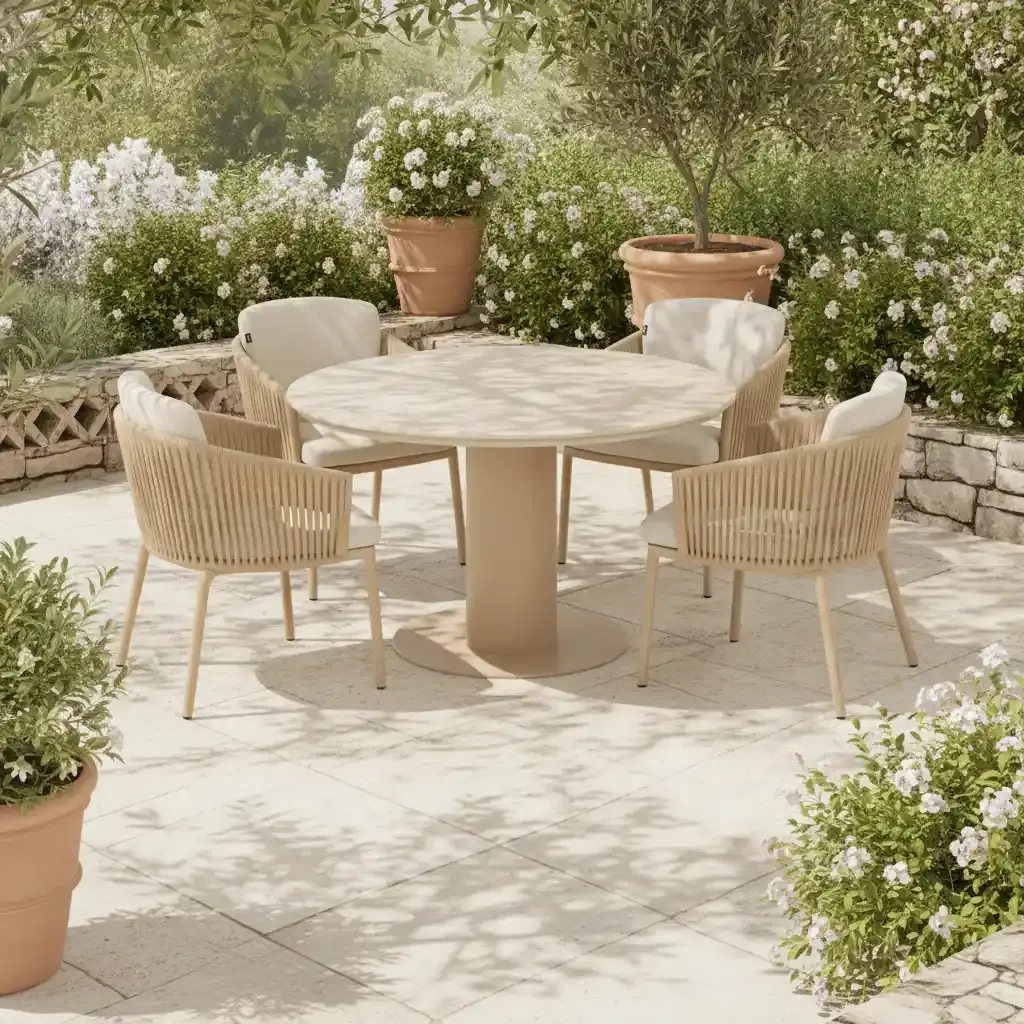 Hartman Hartman 5-delige dining set met Sevilla armstoelen Cappuccino en tafel Girona 120cm met ceramic top - Cappuccino