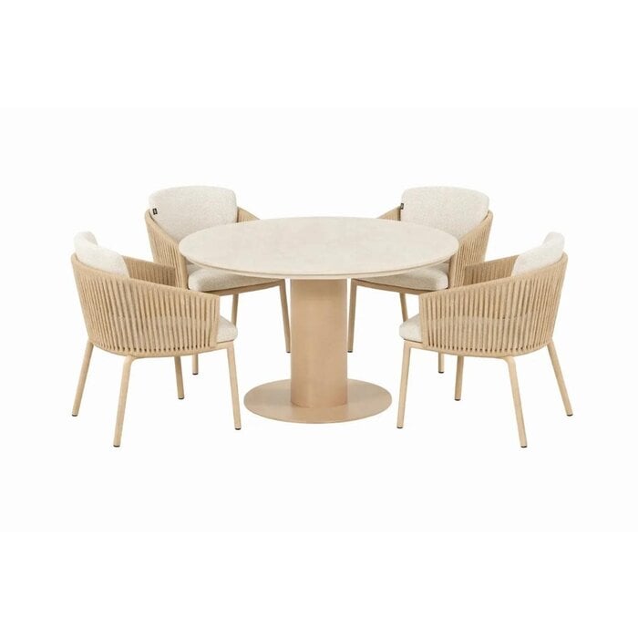Hartman Hartman 5-piece lounge dining set with Sevilla armchairs in Cappuccino and Girona 120cm table with ceramic top – Cappuccino