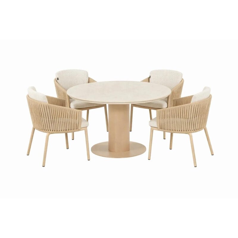Hartman Hartman 5-delige dining set met Sevilla armstoelen Cappuccino en tafel Girona 120cm met ceramic top - Cappuccino