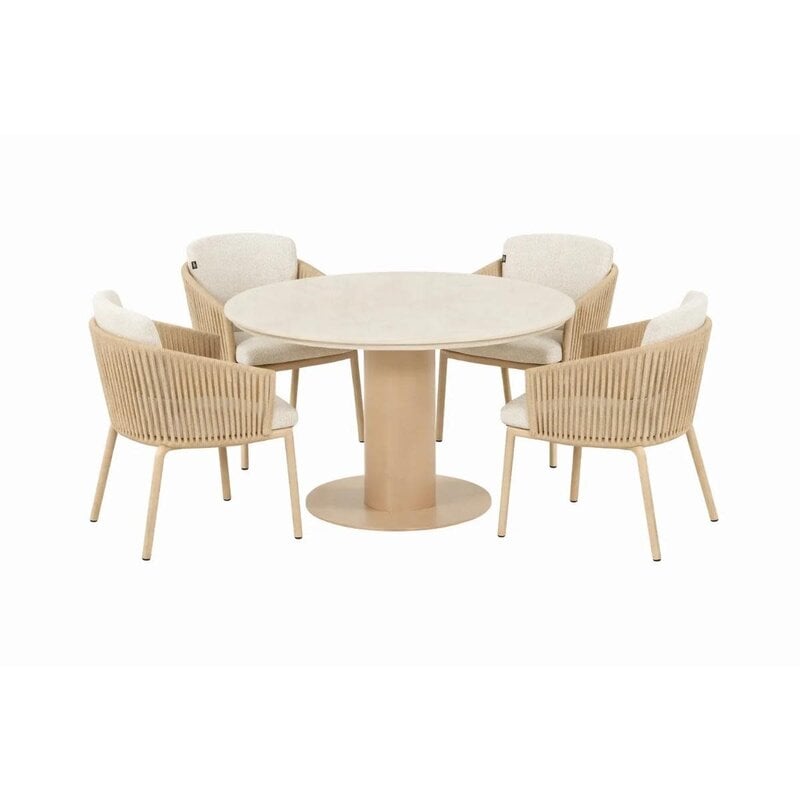 Hartman Hartman 5-piece lounge dining set with Sevilla armchairs in Cappuccino and Girona 120cm table with ceramic top – Cappuccino