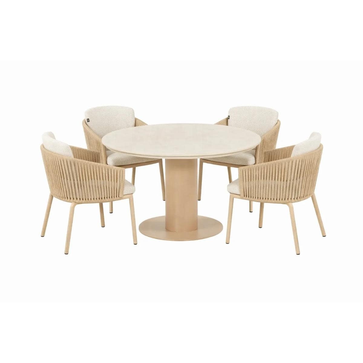Hartman Hartman 5-piece lounge dining set with Sevilla armchairs in Cappuccino and Girona 120cm table with ceramic top – Cappuccino