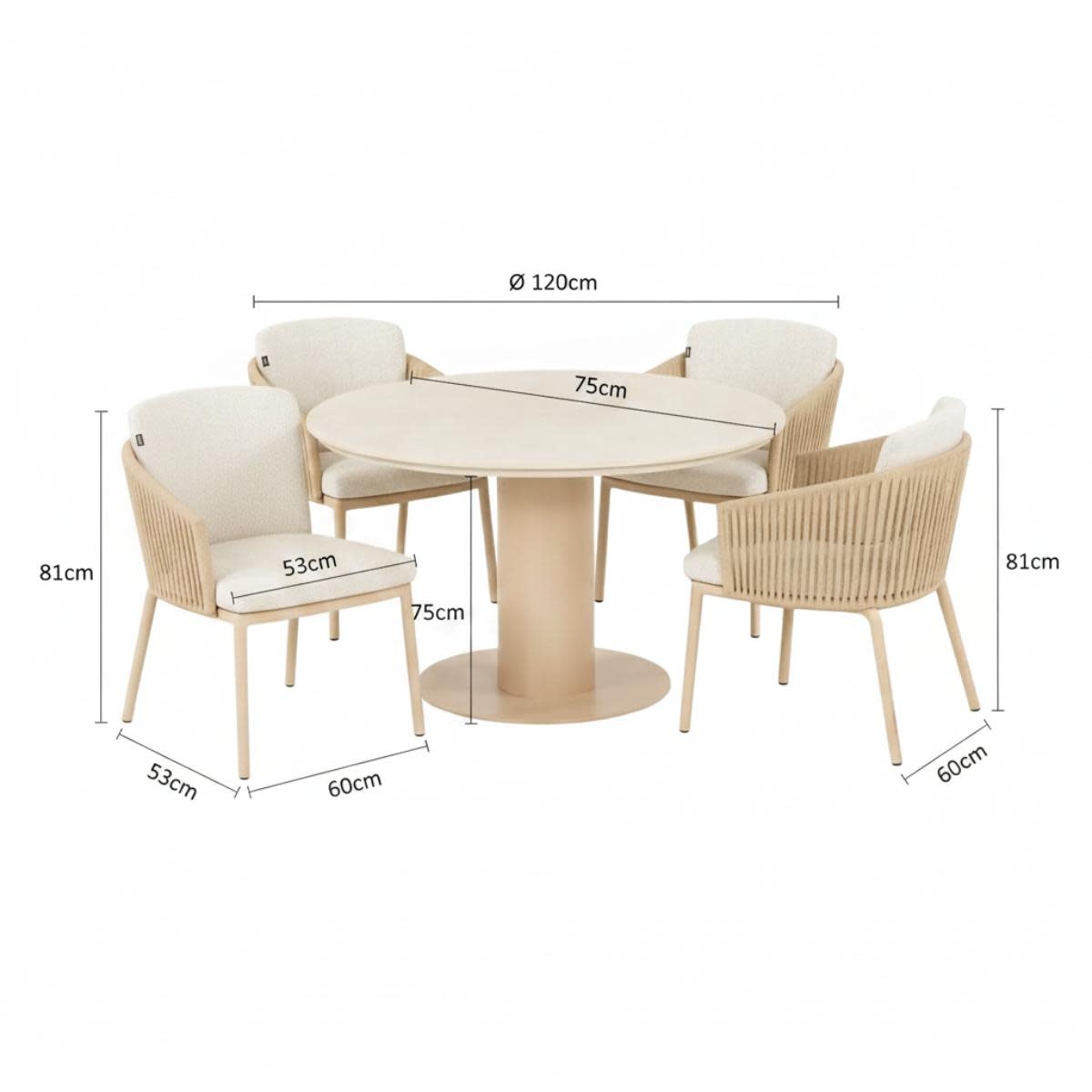 Hartman Hartman 5-delige dining set met Sevilla armstoelen Cappuccino en tafel Girona 120cm met ceramic top - Cappuccino